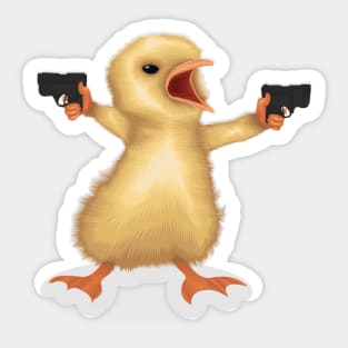 A Funny Bird Holding Guns Sticker